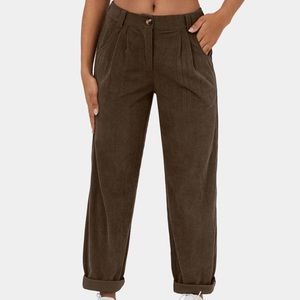 Mid Rise Button Zipper Side Pocket Corduroy Casual Pants - M(regular)